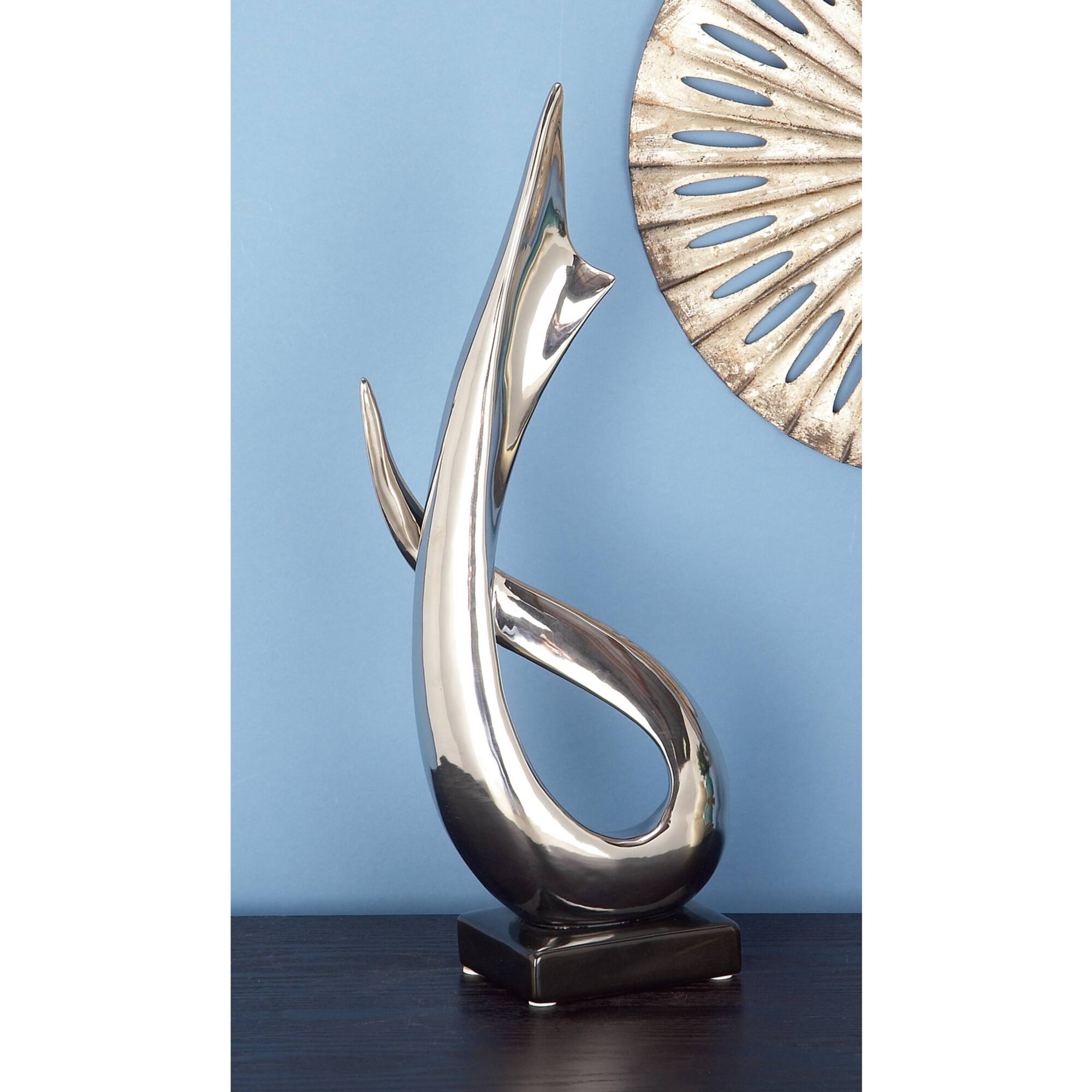 17" Silver Ceramic Abstract Loop Sculpture